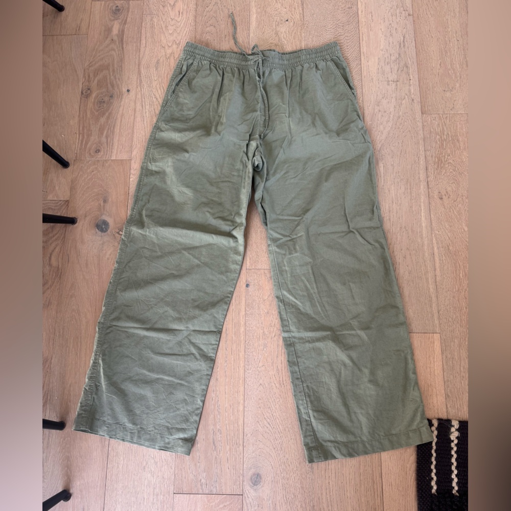 H&M Olive Wide-Leg Linen Drawstring Pants